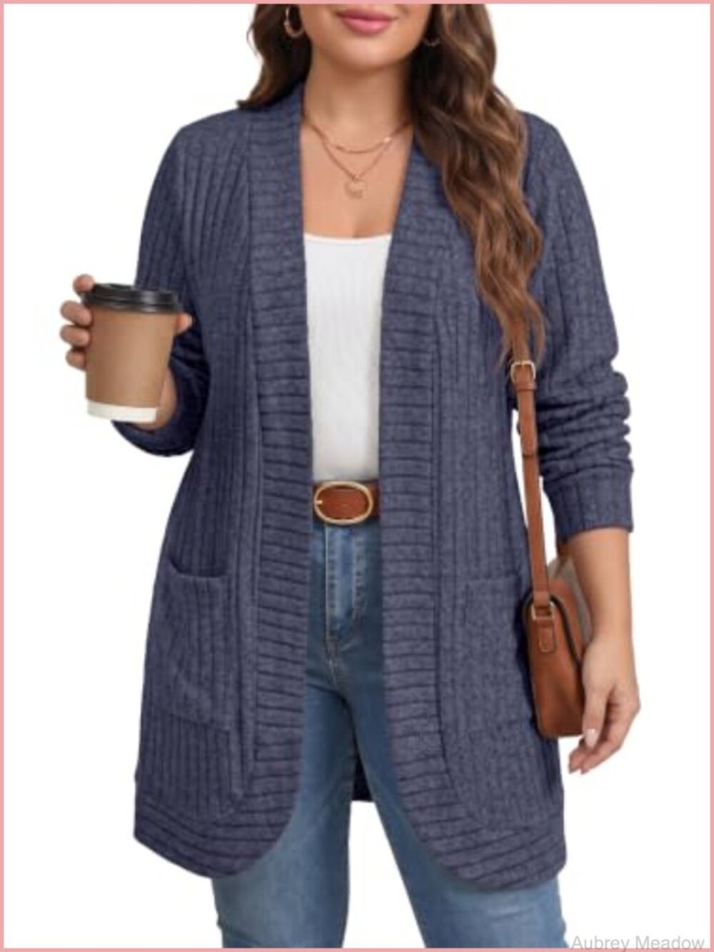 Plus Size Open Front Cardigan with Pockets Loose Fit Long Sleeve